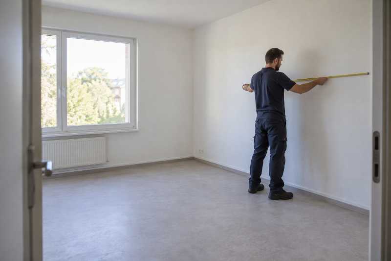 Mesure de l'espace d'une chambre d'établissement au mètre ruban