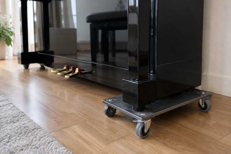 Relevé du poids d'un piano droit à l'aide d'une balance à roulettes